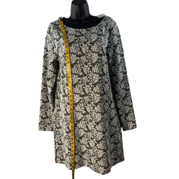 Loft Gray & White Floral Long-Sleeve Dress Size M With Back Zipper - Picture 6 of 11